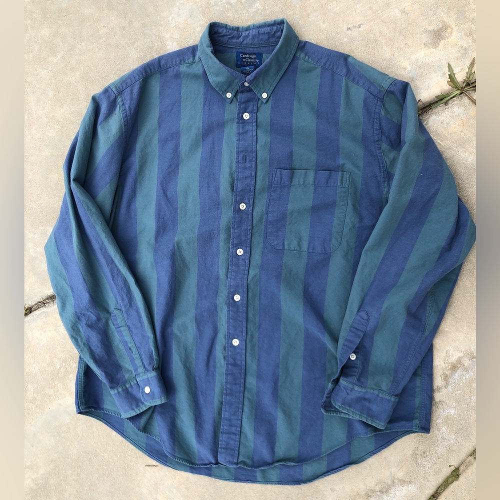 vintage mervyns blue and green button down